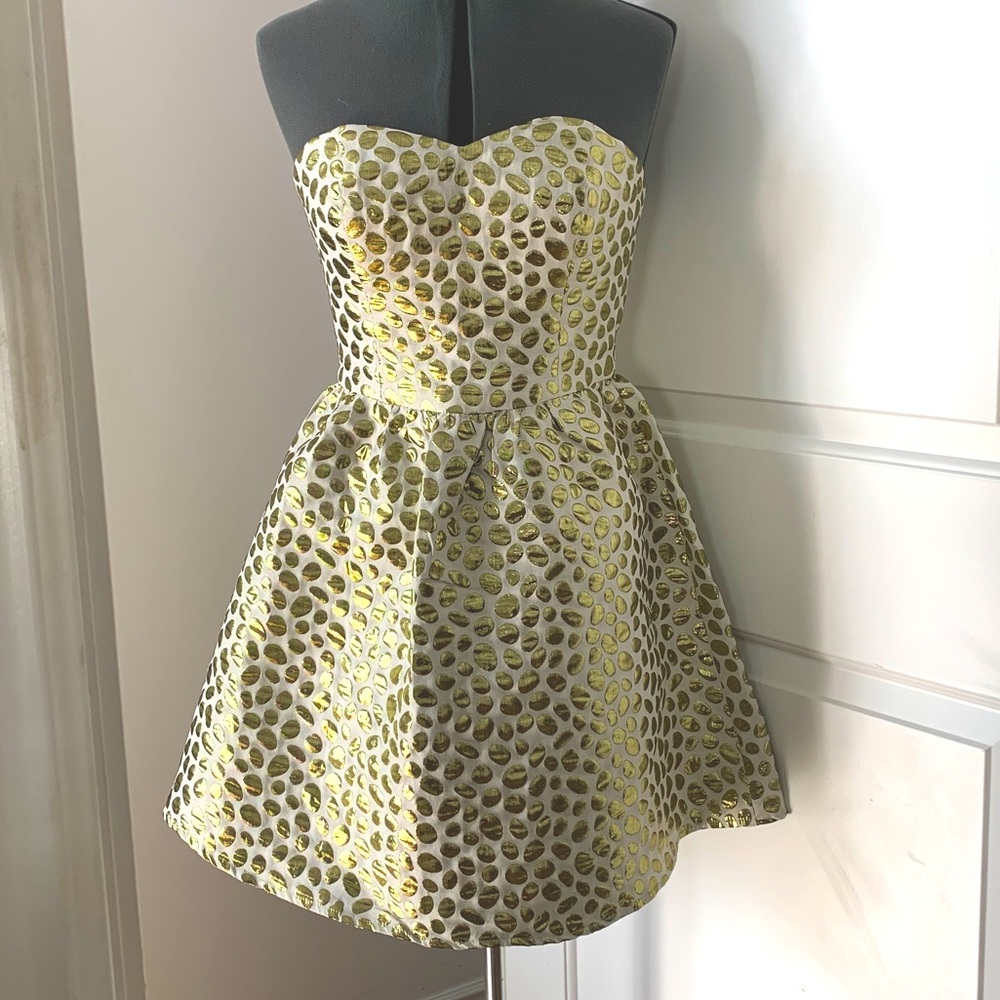 Strapless Gold Polka-Dot Dress